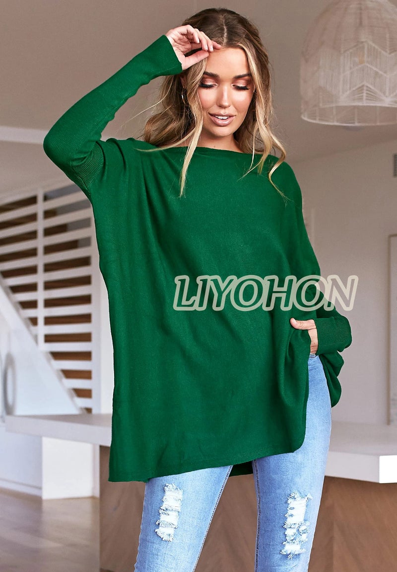 LIYOHON تي شيرتات لييوهون واسعة للنساء بلوزات تونك لارتدائها مع ليغينغز بأكمام طويلة سويترز خريفية بلوزات أنيقة أخضر داكن - م - Image 4